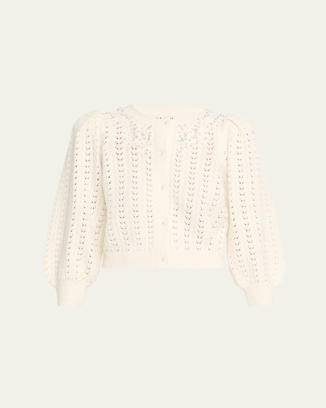 Doris Embellished Puff-Sleeve Cardigan